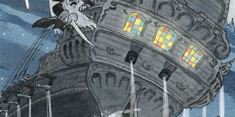 Powiększ grafikę: Okładka książki "Nelly Rapp i kapitan Sinobrody". Na ilustracji statek na wzburzonym morzu.