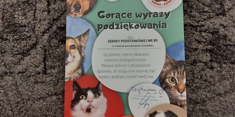 Powiększ grafikę: Podziękowania od Schroniska dla Bezdomnych Zwierząt w Gdańsku
