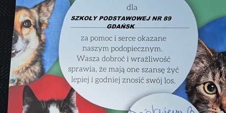 Podziękowania od Schroniska dla Bezdomnych Zwierząt w Gdańsku