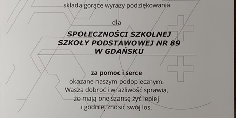 Powiększ grafikę: Podziękowanie od Schroniska dla Bezdomnych Zwierząt „Promyk” w Gdańsku